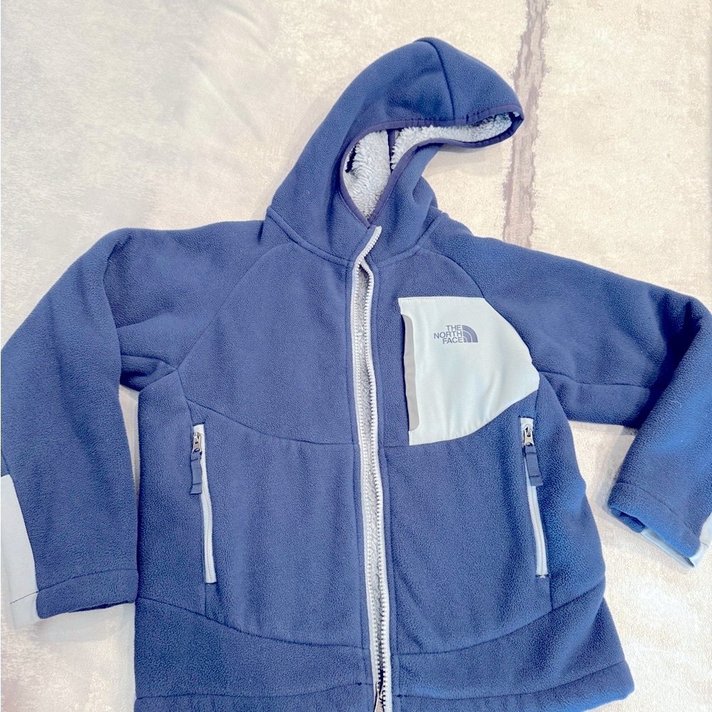 The North Face Kids' Blue and Gray Fleece Hoodie